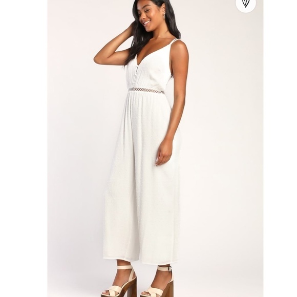 NWT LULU’S Sunny and Chic Ivory Swiss Dot Backless Jumpsuit women size XL - Picture 3 of 10